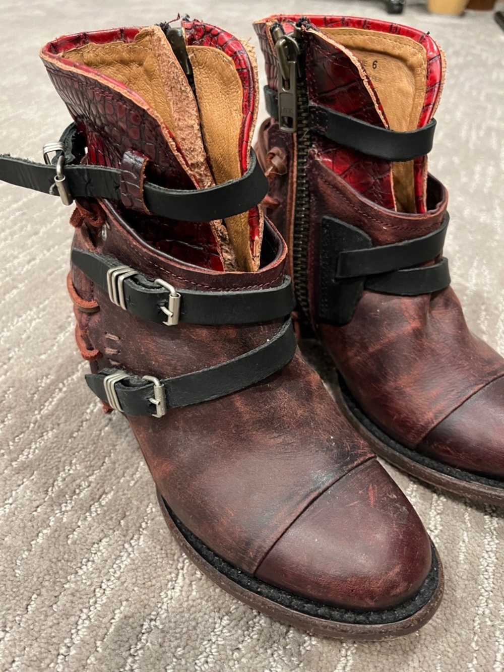FreeBird Red Distressed Leather Buckle Ankle Boots great condition - Picture 6 of 7